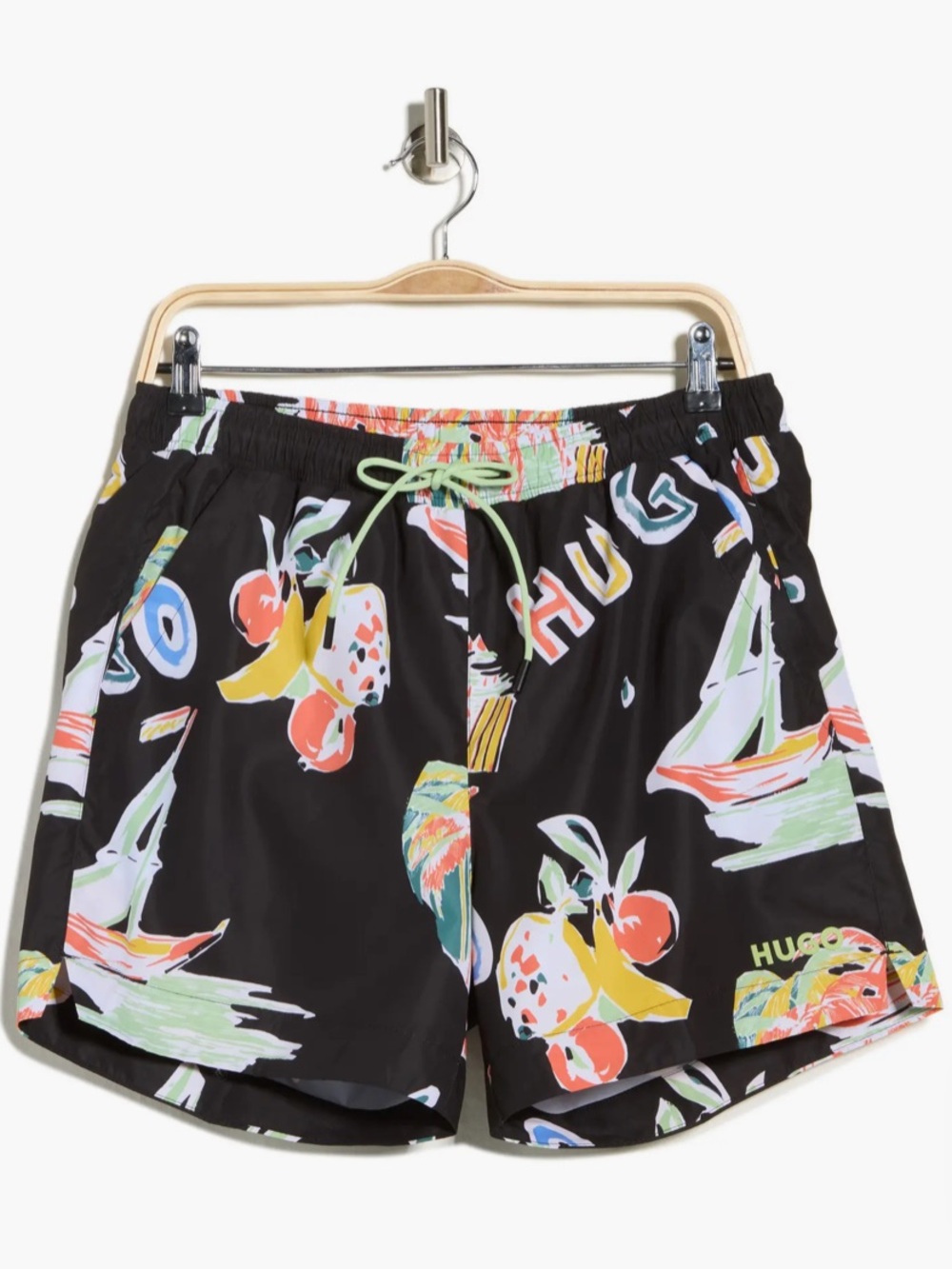 BOSS Black Swim Trunks with Multicolor Tropical Print — Size Large *BRAND NEW